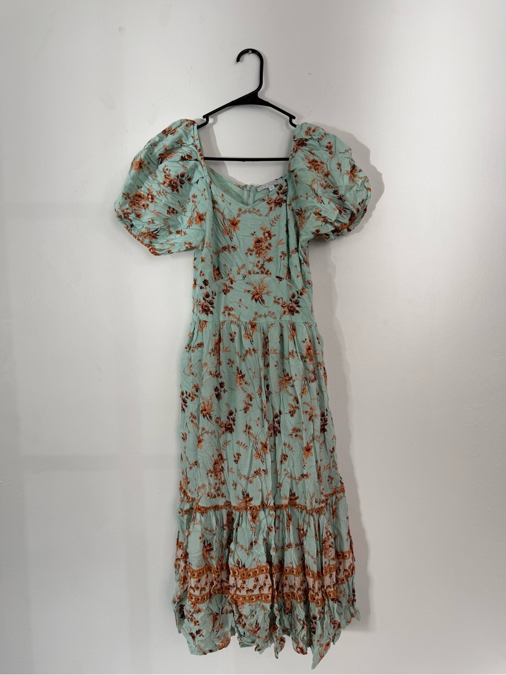 Ivy City Co Mint Floral Puff-Sleeve Midi Dress